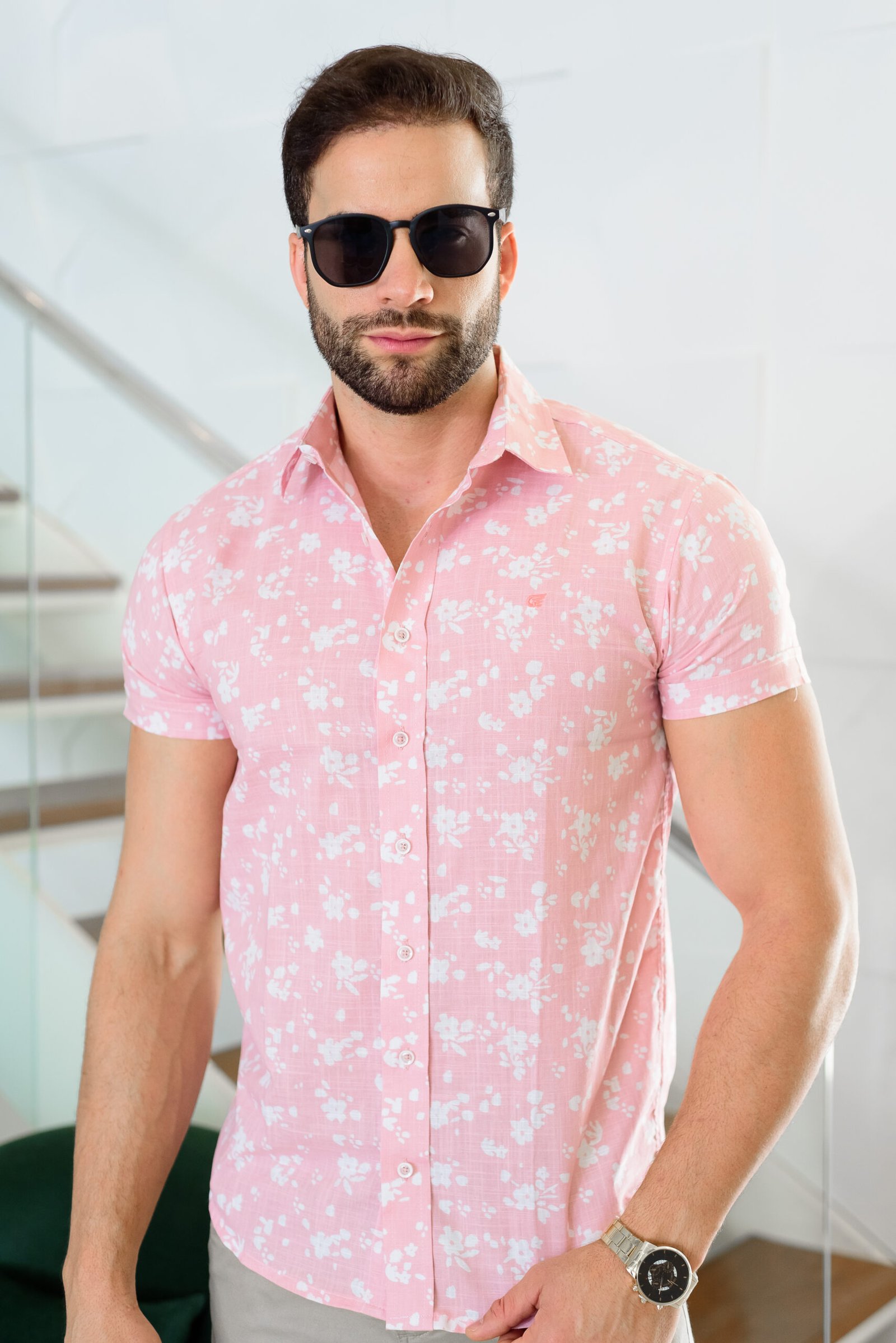 CAMISA M.C. ESTAMPADA  ROSA