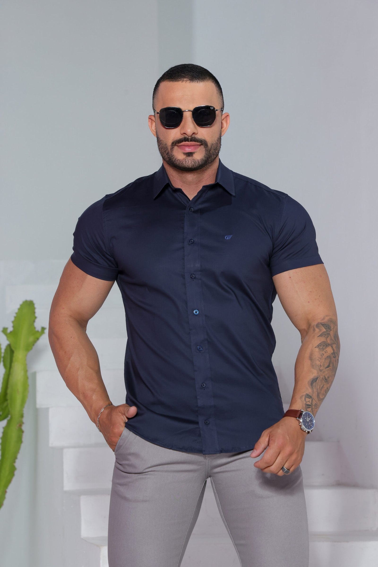 CAMISA M.C. TRADICINAL  AZUL