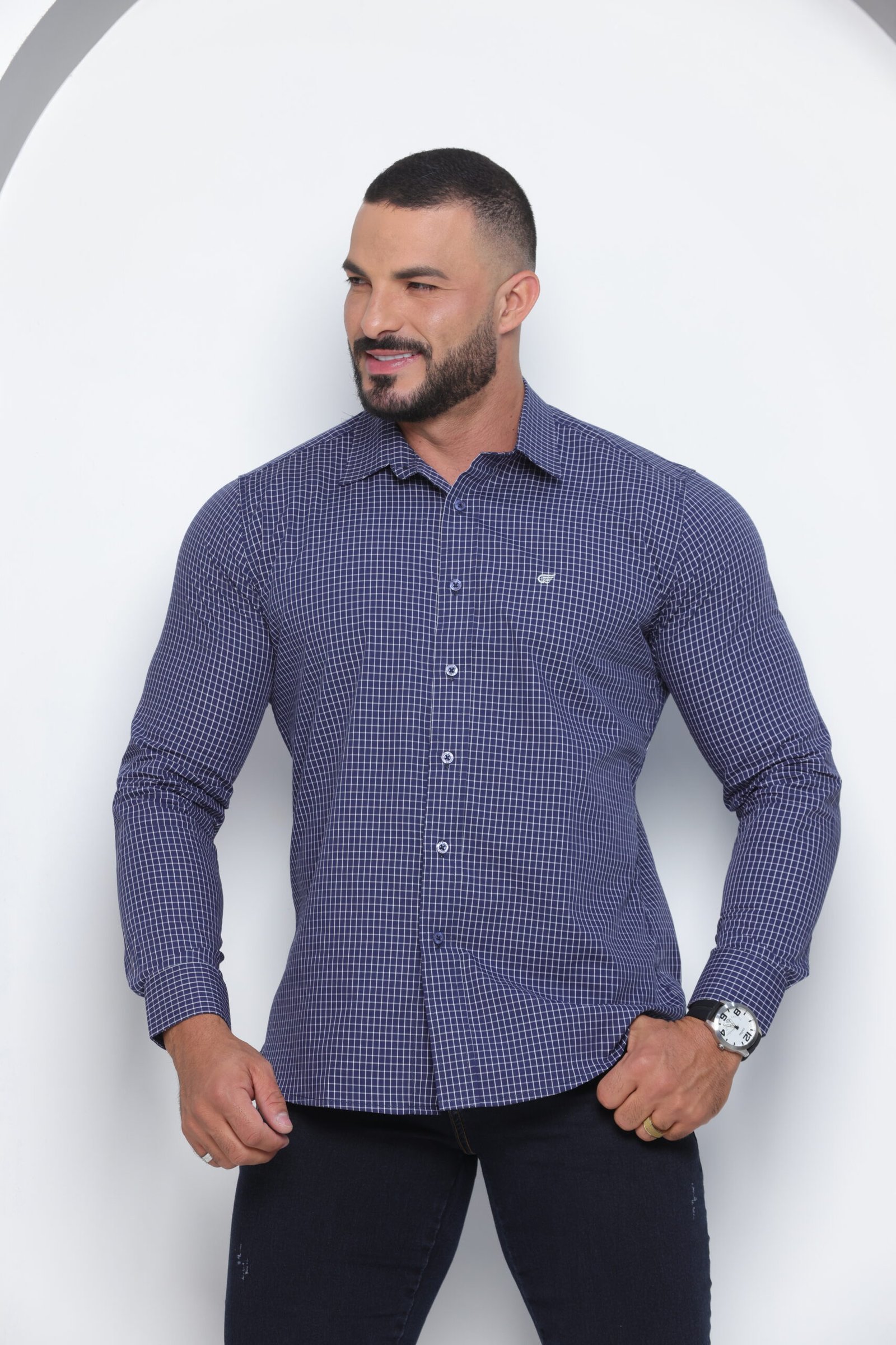 CAMISA M.L. XADREZ MARINHO