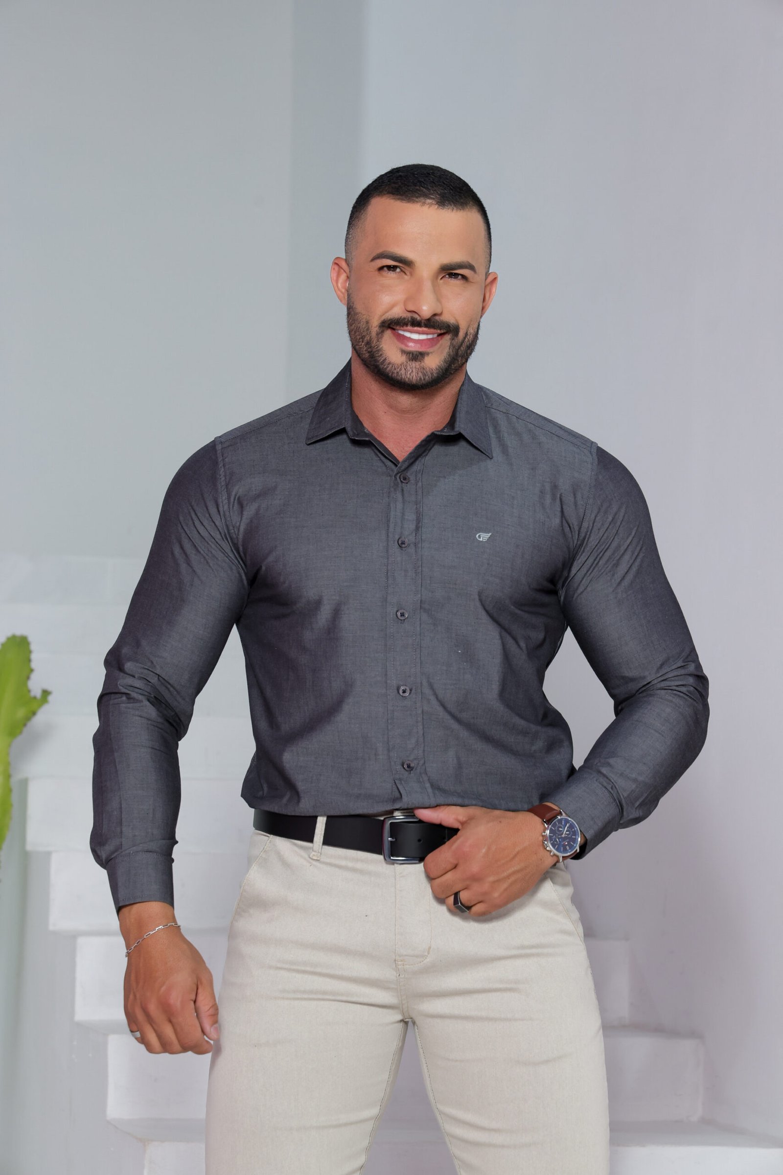 CAMISA M.L. FIT CINZA MESCLA